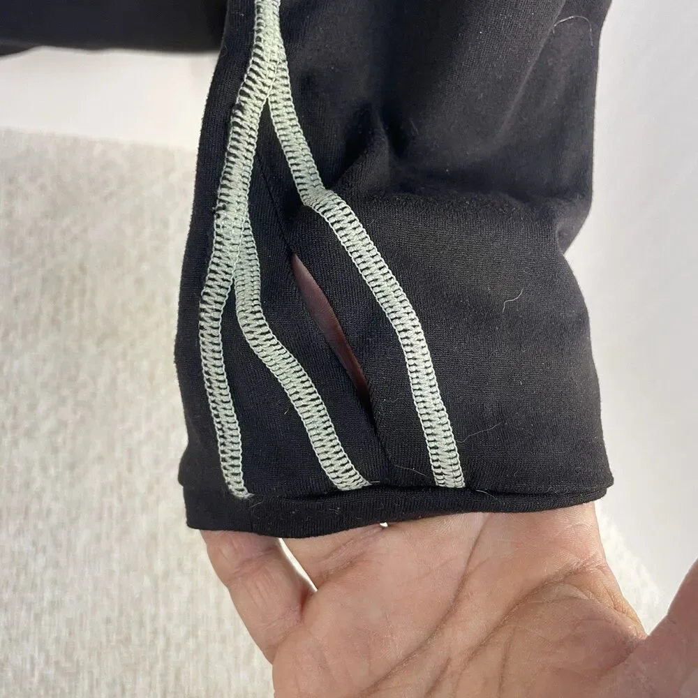 Lululemon Womens 10 Long Sleeve Top Ruffled Shoulder Seam Colorblock Green Black - Picture 3 of 8